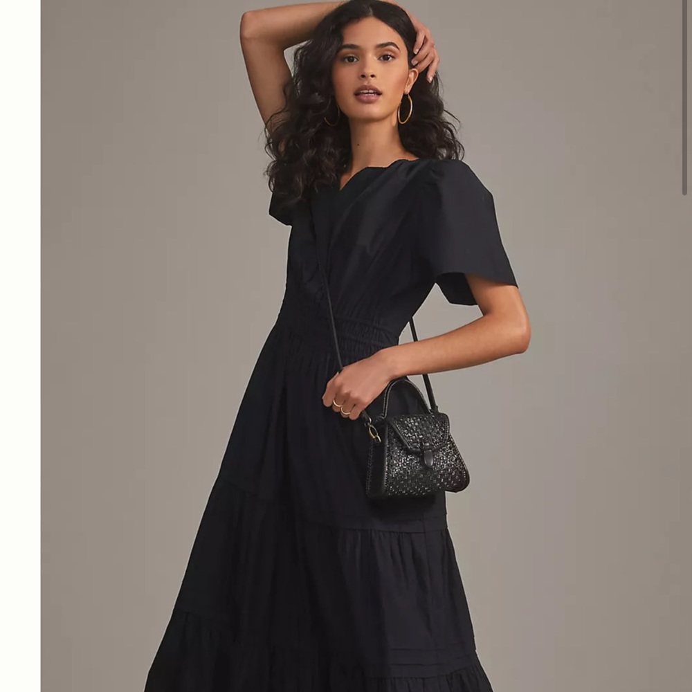 Anthropologie The Somerset Maxi Dress Poplin Edition Tiered Smocked Waist Black - Picture 6 of 9